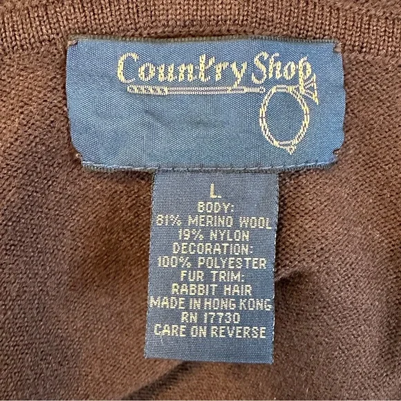 Bohemian Boho L Sweater Cardigan Shacket Merino Wool Rabbit Fut Brown Red Gold - Picture 11 of 16